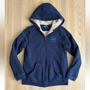 Vineyard Vines Sherpa Lined Hoodie Sweatshirt Jacket Boys L Navy Zip Whale Logo